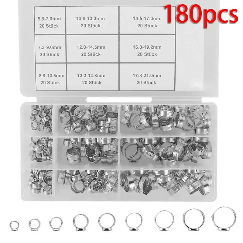 180 шт. хомут для шланга с одним зажимом ушей ассортимент серебристого цвета 5 8 21