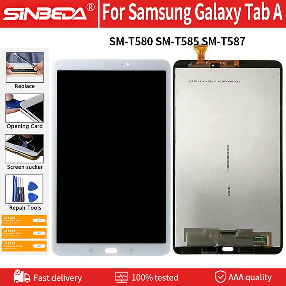 

ЖК-дисплей 10,1 дюйма для Samsung Galaxy Tab A SM-T580, T585, T587, полный сенсорный экран, дигитайзер, ЖК-дисплей для Tab A T580 с рамкой