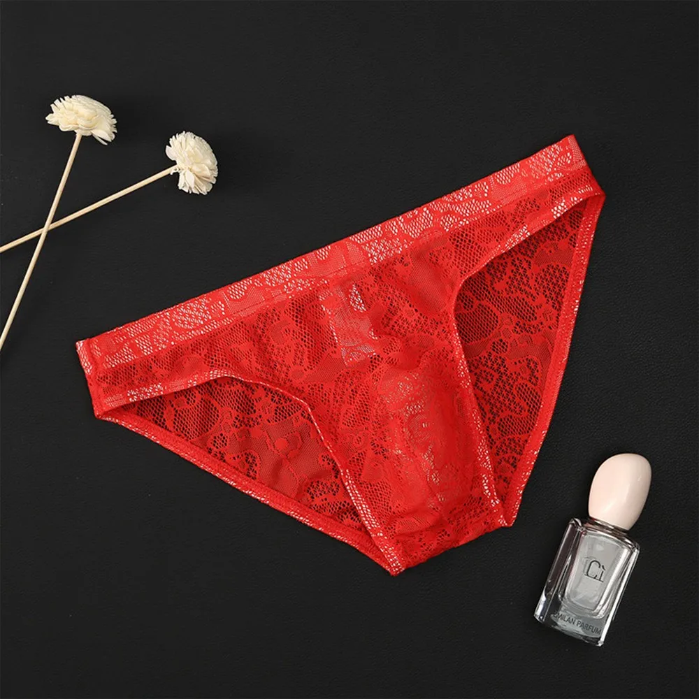

Men Lace Briefs Transparent Panties Sexy Ice Silk Breathable Underpants Low Waist Fashionable Gays Underwear Bikini Lingerie