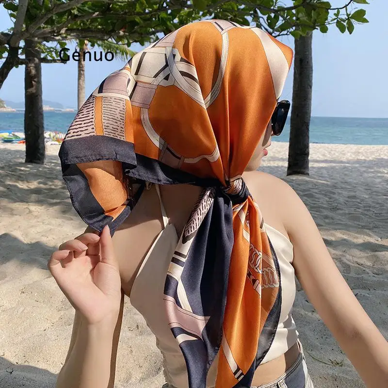 

90*90Cm Turban Square Silk Scarf Women Headband Neck Scarfs Hair Band Female Bandanas Girls Headscarf Streamers Shawl Sunscreen