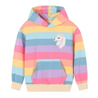 2022 spring autumn new kids hoodies baby girls clothes children cotton rainbow striped cute cartoon print hooded sweatshirt tops