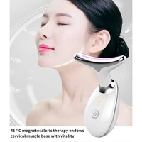 3 colors led photon therapy neck massager face lifting tool heating skin tighten reduce double chin anti wrinkle remove device
