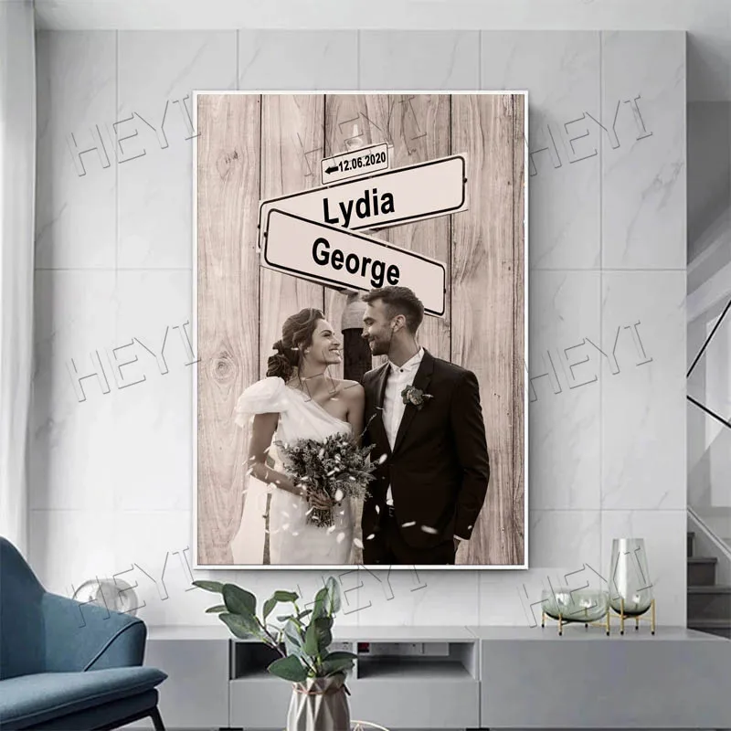 Картина на холсте с 2 именами заказ Настенная картина персональным фото подарок
