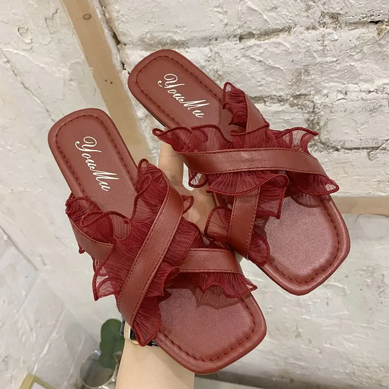 

Flat Shoes Female Womens Slippers Outdoor Pantofle Slides Fashion Soft 2021 Luxury Basic PU Rome Shoes Slippers Flat Luxury Slid