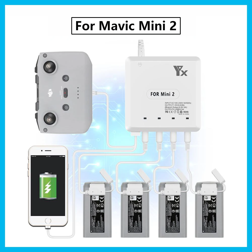 

6 in 1 Mavic Mini 2 drone Battery Charger with USB Charge Port Remote Control Charging for Dji Mini 2 drone
