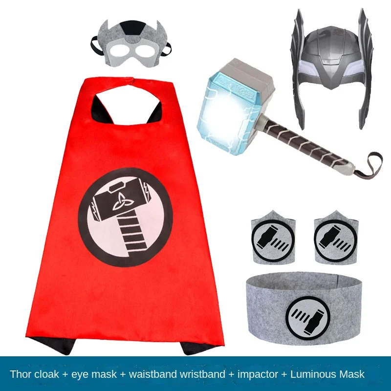 

Disney Avengers Thor Set Cosplay Props Glow Mask Sound Light Hammer Cloak Bracer Stage Performance Children Toys Gift for Boy