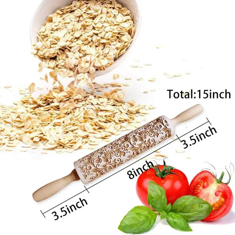 На палочке деревянная ручка Рождество тиснение Скалка Выгравированные выпечки