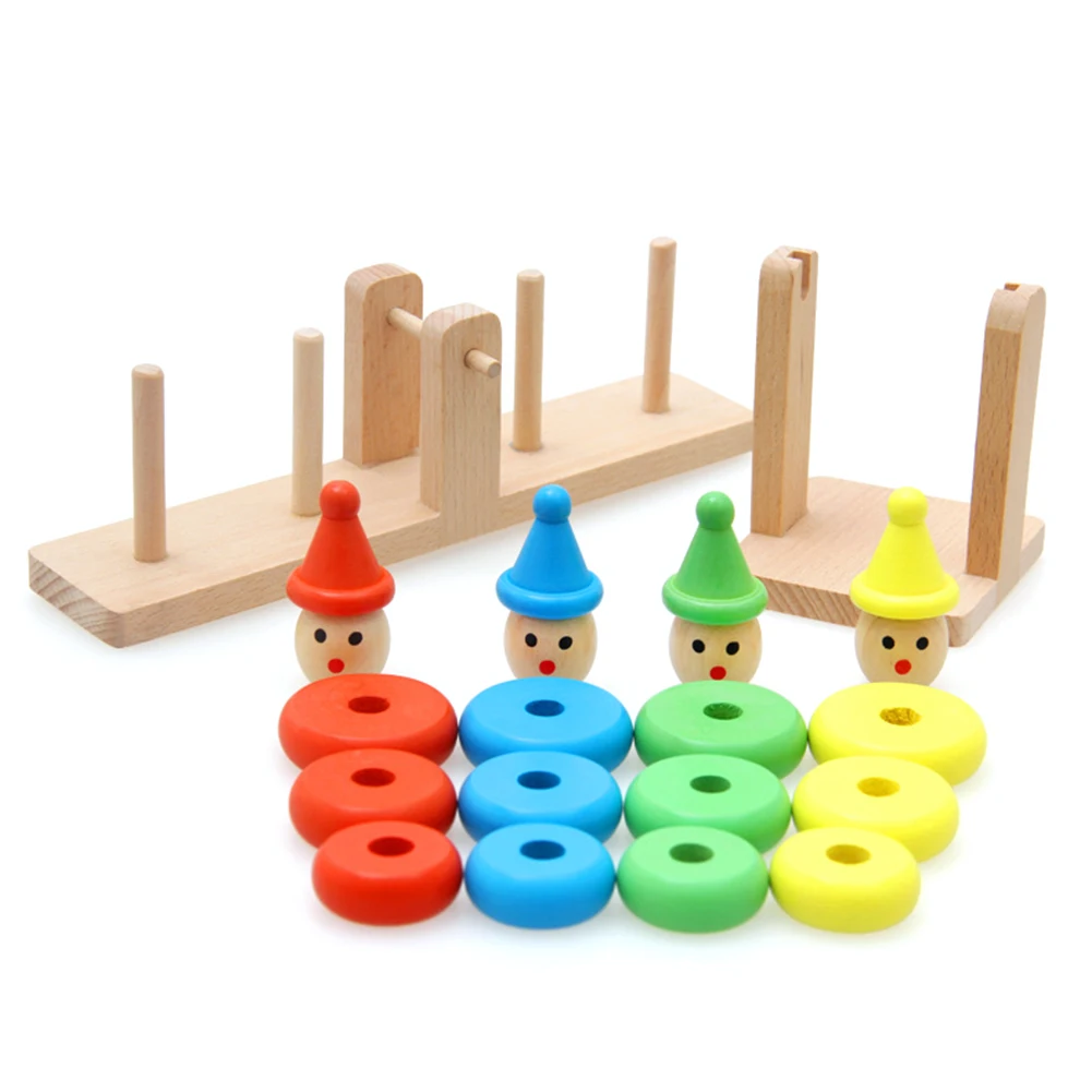 Juguete de madera con dibujos animados de payaso Montessori para beb&eacute;, bloques de construcci&oacute;n educativos, juego de equilibrio-1