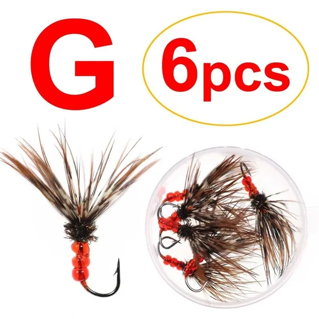6PCS Type G Bimoo 6 шт.#12 Красный Зеленый Тенкара рыболовные наживки с Пластиковая бусина капельница превосходный простой коричневый Брук Радуга рыболовные крючки в виде мухи для ловли форели - Цвет: 6PCS Type G