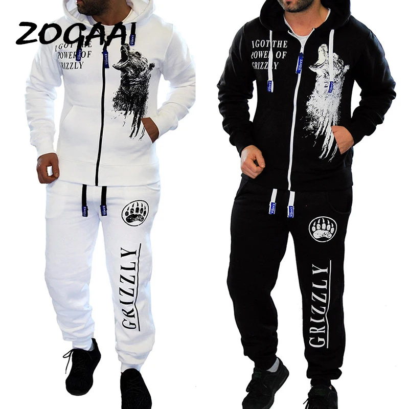 

ZOGAA Sets Men Tracksuit Men's Casual Suit Autumn Hooded Sweatshirt Joggers 2 Pieces Letter Printed Zipper Sweatsuit Fashion Hot