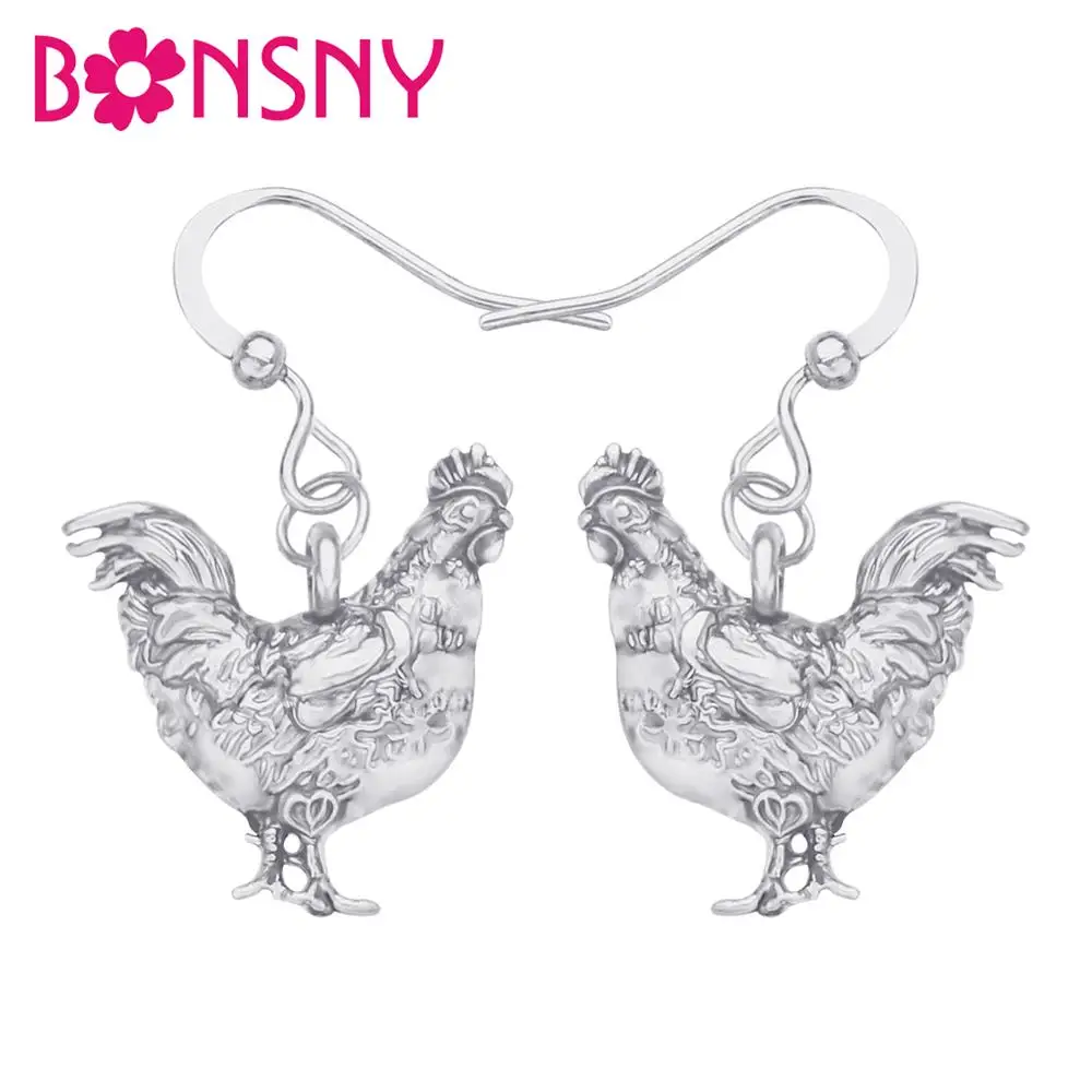 

Bonsny Alloy Metal Antique Sliver Plated Chicken Hen Earrings Lovely Animal Dangle Drop Jewelry For Girls Kid Teen Birthday Gift