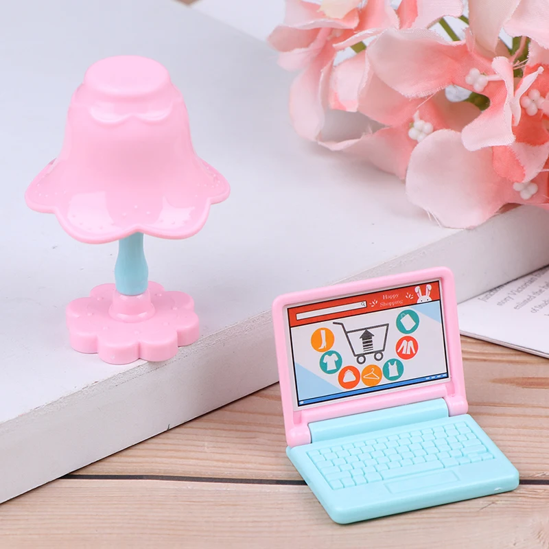 

1Set Cute Doll House Lamp + Computer Miniature Furniture Toys Doll Role Playing Props Worktable Table Doll Accessories