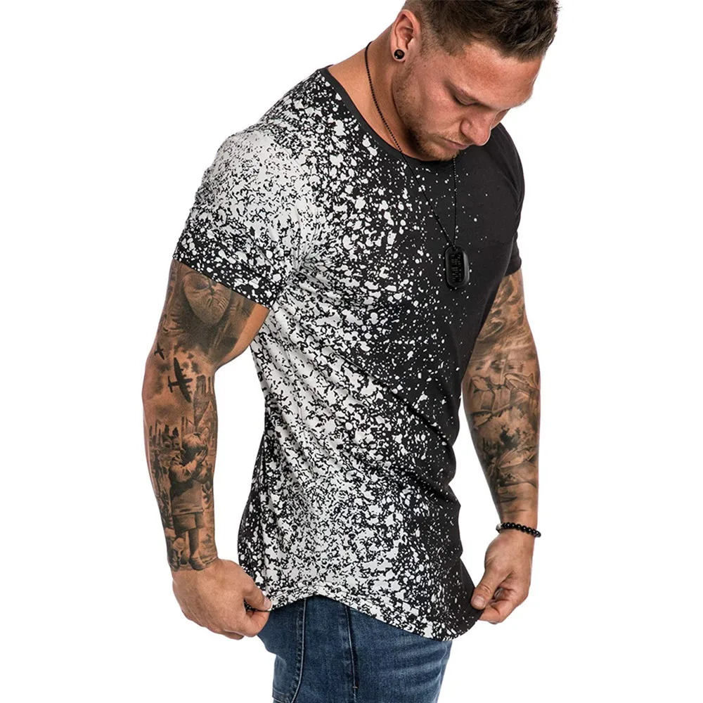 

T shirt men's spring and summer new men's digital printing 3D snowflake gradual change men's slim leisure short sleeve