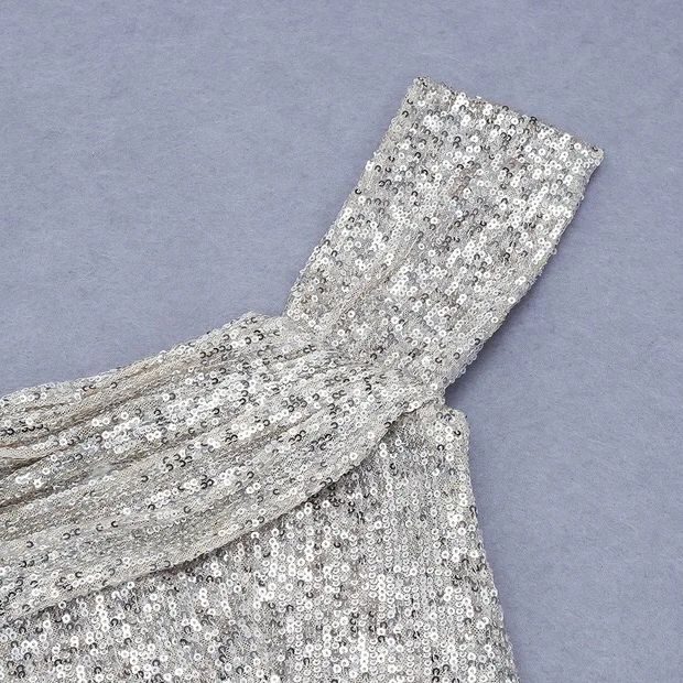 

CHICLADY vintage designer style silver sequined slim bodycon maxi dress for party runway off shoulder sexy night robe vestidos