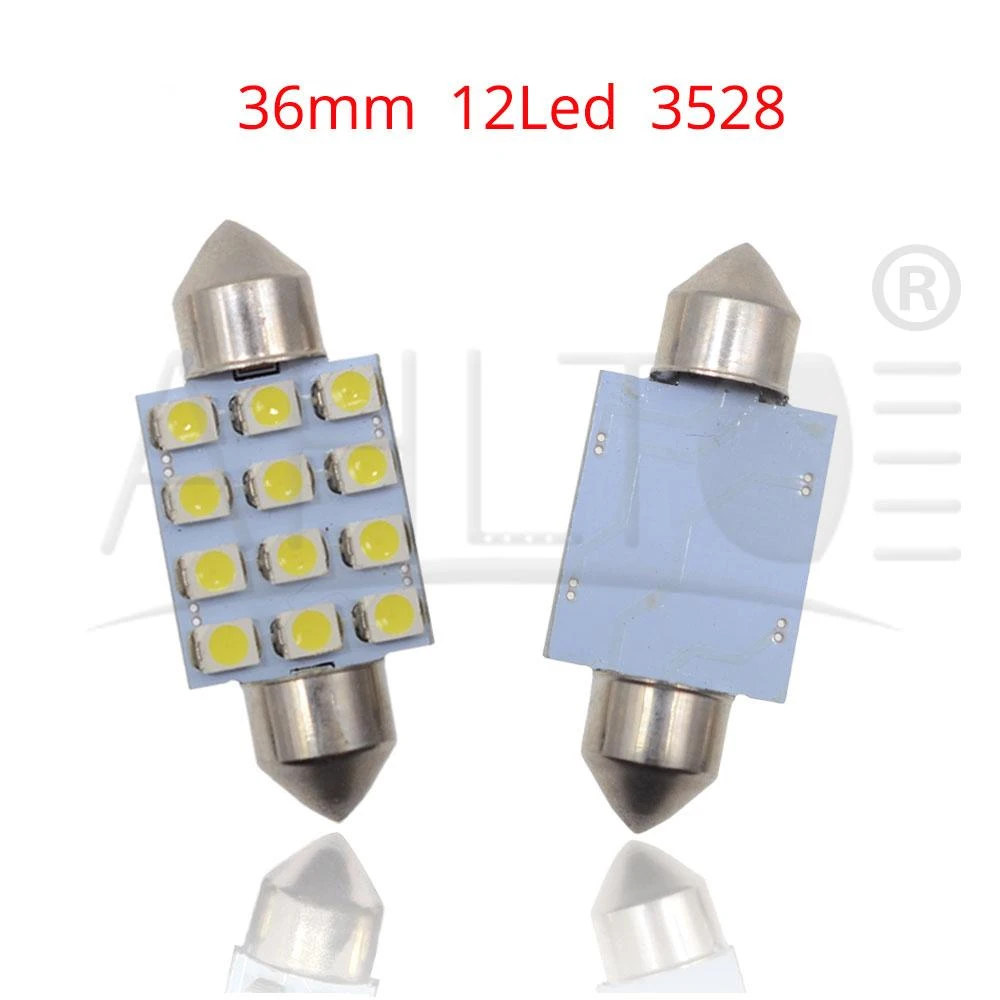 2 шт. Автомобильный светодиодный светильник аксессуары DC 12V C5W 1210 3528 белый 12Smd Led