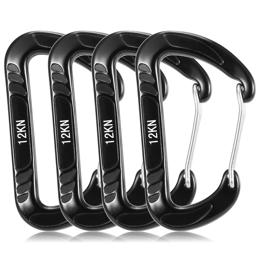 

4pcs 12KN Wiregate Carabiner Snag Free Carabiner Steel Spring Clip Lightweight Hammock Swing Clip Equipment