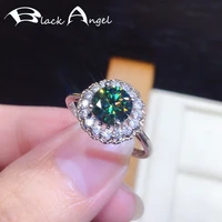 black angel 925 silver flower shaped luxury created green blue moissanit gemstone resizable ring for women jewelry wedding gift