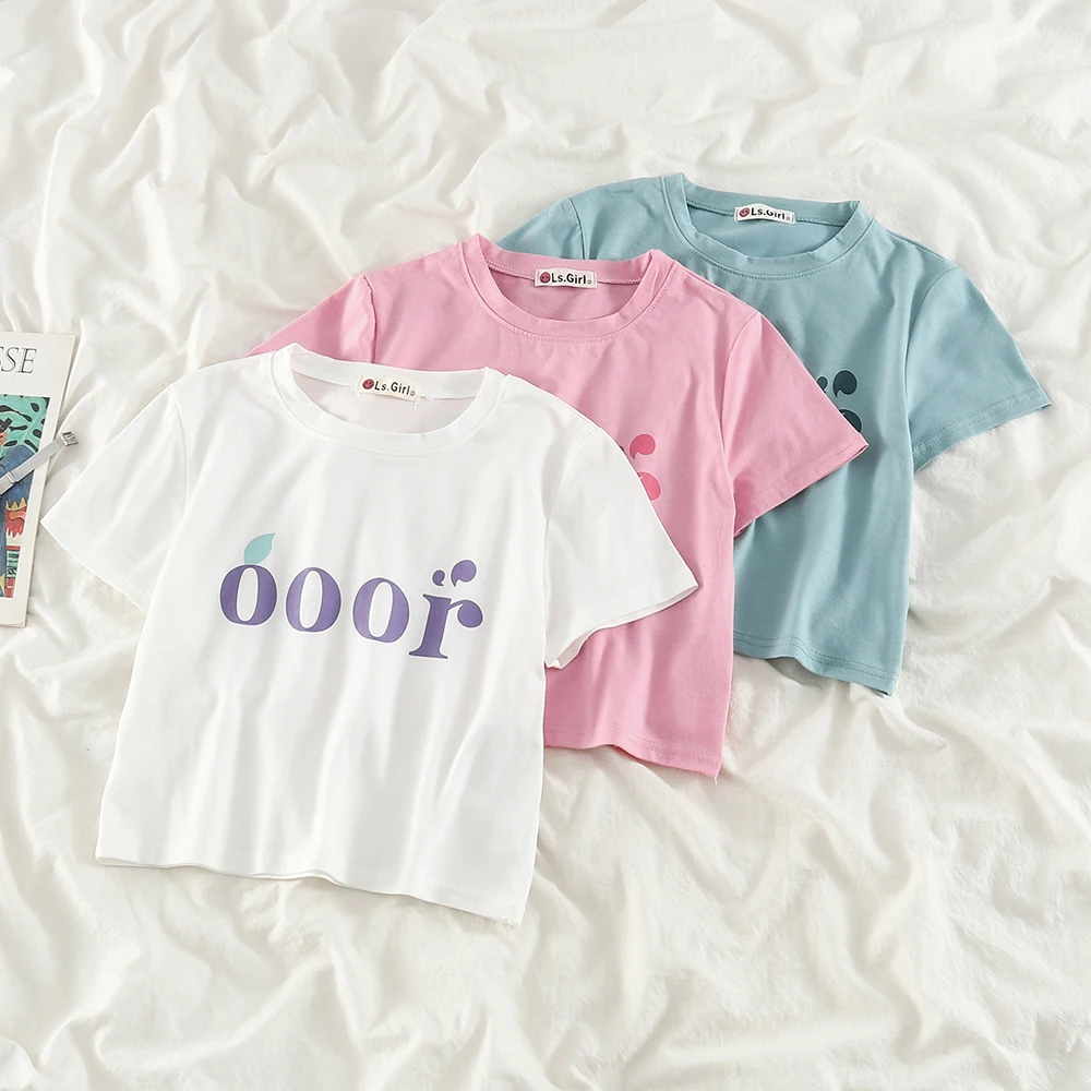 Женская летняя футболка с коротким рукавом новинка короткий топ в Корейском