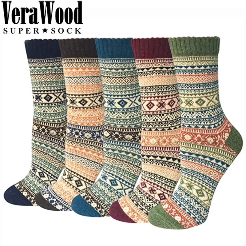 

5 Pair Retro Art Socks For Women Men Thick Warm Stripe Cotton Wool Socks Casual Calcetines Hombre Business Socks