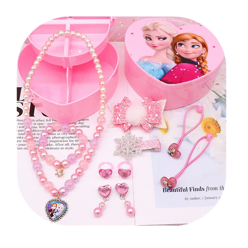 Frozen Princess Hair Accessories Children Kids Elsa Jewelry Gift Set Birthday Box Make Up Necklace 10pcs/box | Детская одежда и
