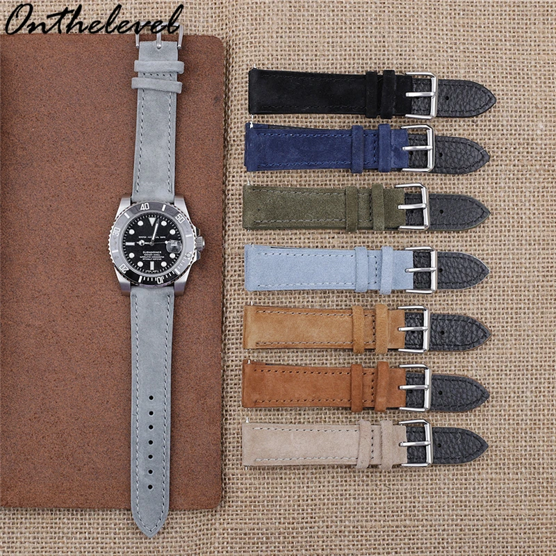 

Onthelevel Leather Watchband Suede Vintage Watch Strap 18mm 20mm 22mm Tan Brown Gray Blue Soft Wristband Belt Accessories