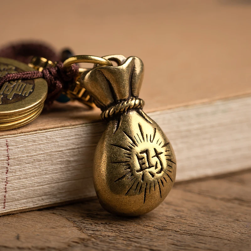 Винтажный латунный брелок для денег и сумок подвеска ручной работы веревка