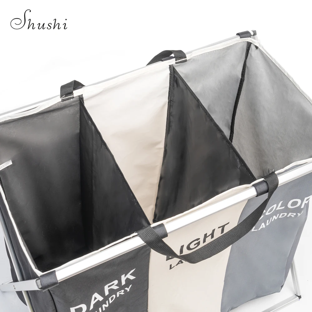 Shushi складная корзина для белья и грязной одежды, органайзер, три сетки, домашняя печатная корзина для белья, сортировщик, водонепроницаемая корзина для белья