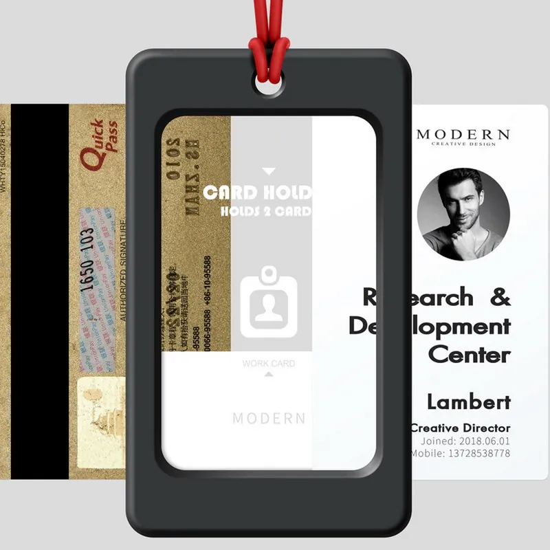 Modern Work Card Holder With Silicone Rope Employee ID  Certificate Identity Badge Credit Organizer 2 in 1