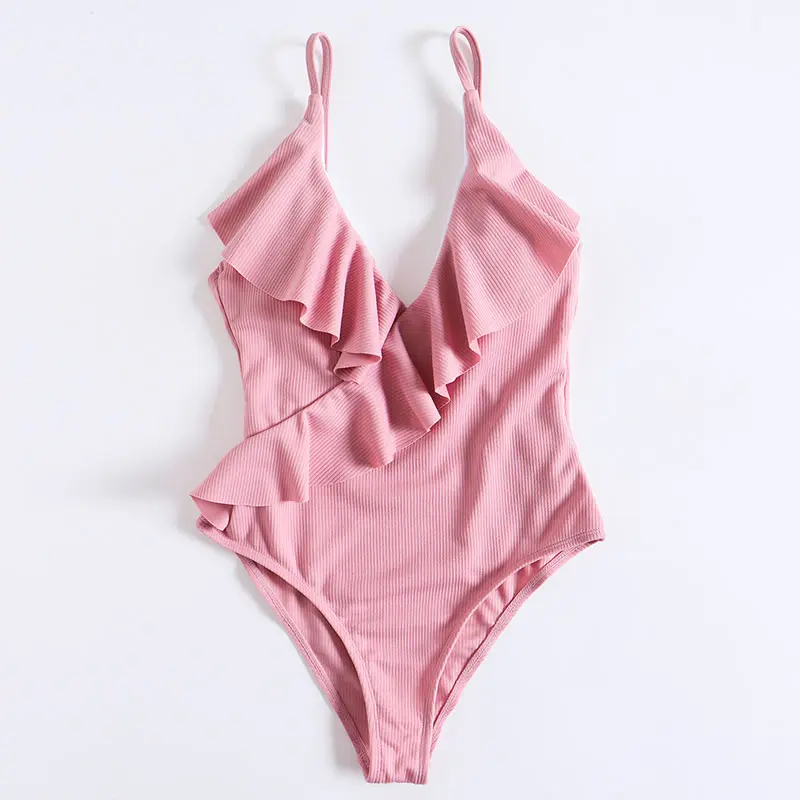 Женский раздельный купальник с рюшами элегантный однотонный купальный костюм