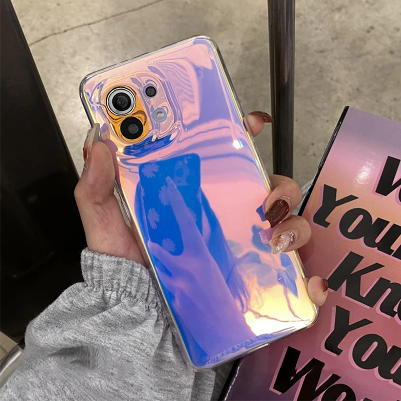 purple laser rainbow colorful phone case for xiaomi redmi note 11 pro note 10 9 8 pro mi 12 11t pro poco x3 pro soft cover case free global shipping