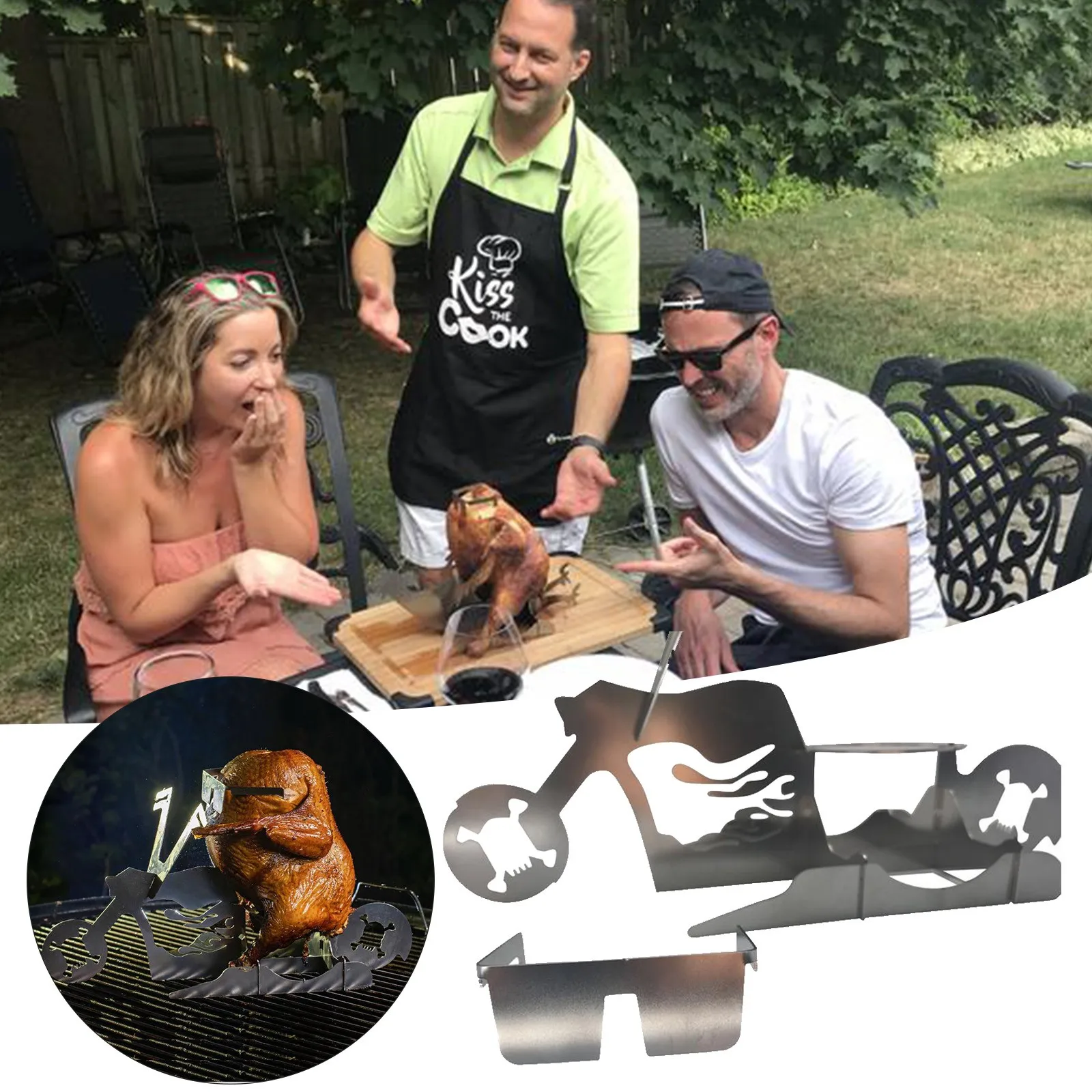 Portable Chicken Stand Beer American Motorcycle Bbq Stainless Steel Rack With Glasses Indoor Outdoor Use Camping Accesorios | Дом и сад