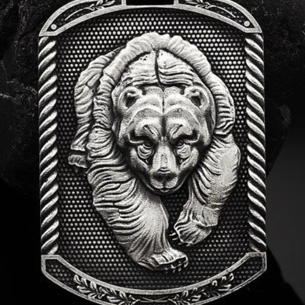 

Viking War Bear Pendant Necklace Retro Men's Hot Sale Tag Hip Hop Pure Tin Ins Style Chain Necklaces for women
