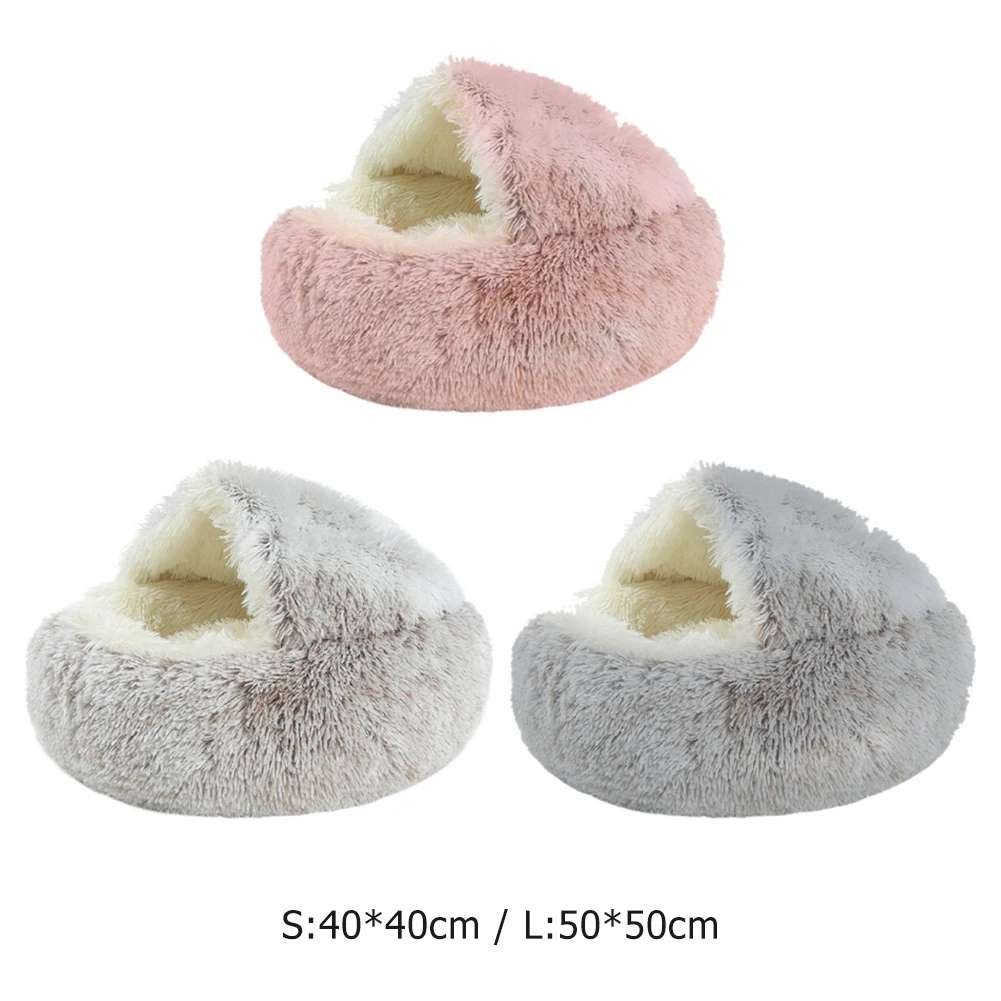 

Hot Plush Round Cat Bed Cat Warm House Soft Long Plush Pet Dog Bed For Small Dogs Cat Nest 2 In 1 Pet Bed Cushion Sleeping Sofa