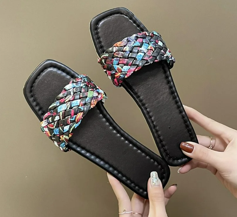 

Fashion Women Summer Slipper Square Toe Slippers Slip on Flat Slide Sandals Beach Flip Flops Casual Shoes Ladies Big Size