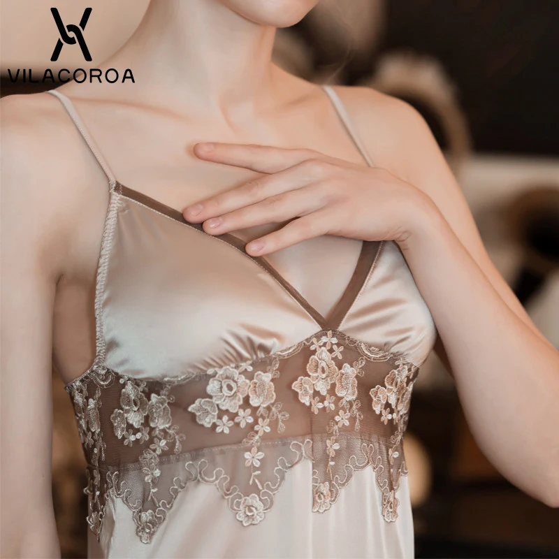 Шифоновая атласная пикантная вышивка Camisola Женская одежда для сна на бретельках с