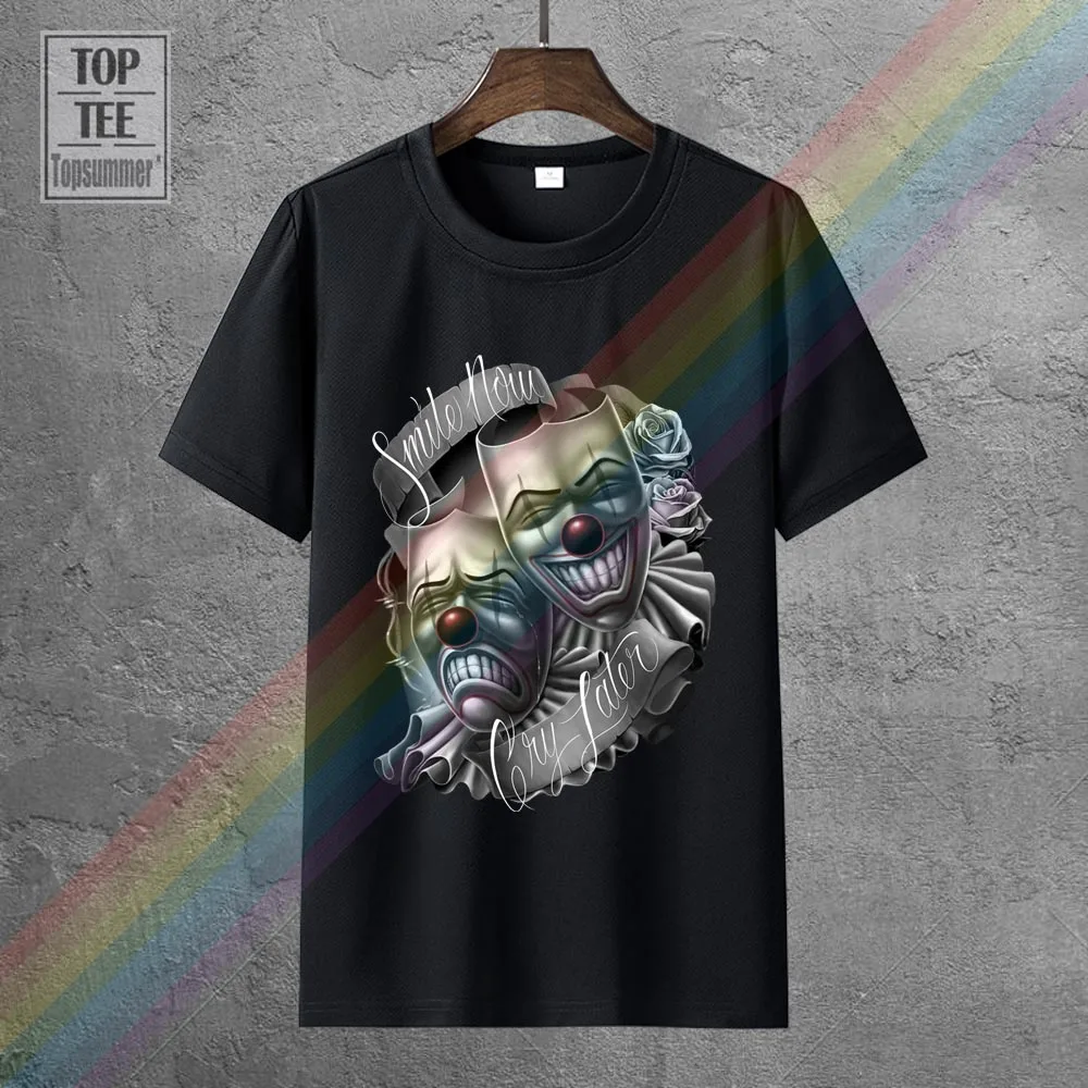 Мужская и женская футболка Smile Now Cry Later из 100% хлопка с изображением маски Lowrider