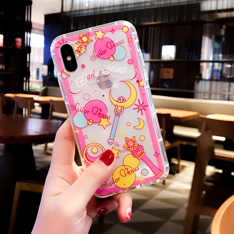 Kawaii Сейлор Мун волшебная палочка розовый чехол для телефона iPhone X XR 11 Pro XS Max