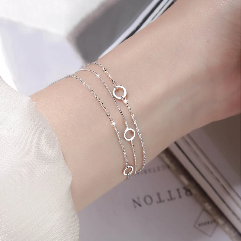 

Minimalism Bracelet 925 Sterling Silver Link Chain Circle Charm Bracelet Women Simply Exquisite Party Wedding Accessories Gift