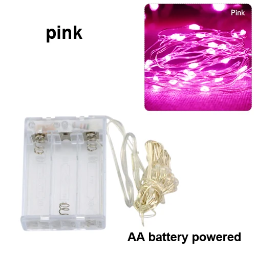 pink 10 м, 5 м, 3 м, 2 м, Рождественский светильник, s гирлянда, светодиодный светильник, медный провод, сказочный светильник s для праздника, свадьбы, вечеринки, 3xAA, питание от батареи - Испускаемый цвет: pink