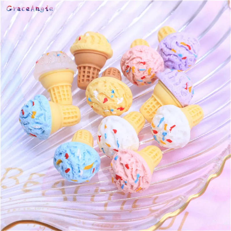 

10pcs Cute Simulated Ice Cream Cone Flatback 22*18mm Charms for Woman Girls Cartoon Fashion Jewelry Findings DIY Earrings Phone