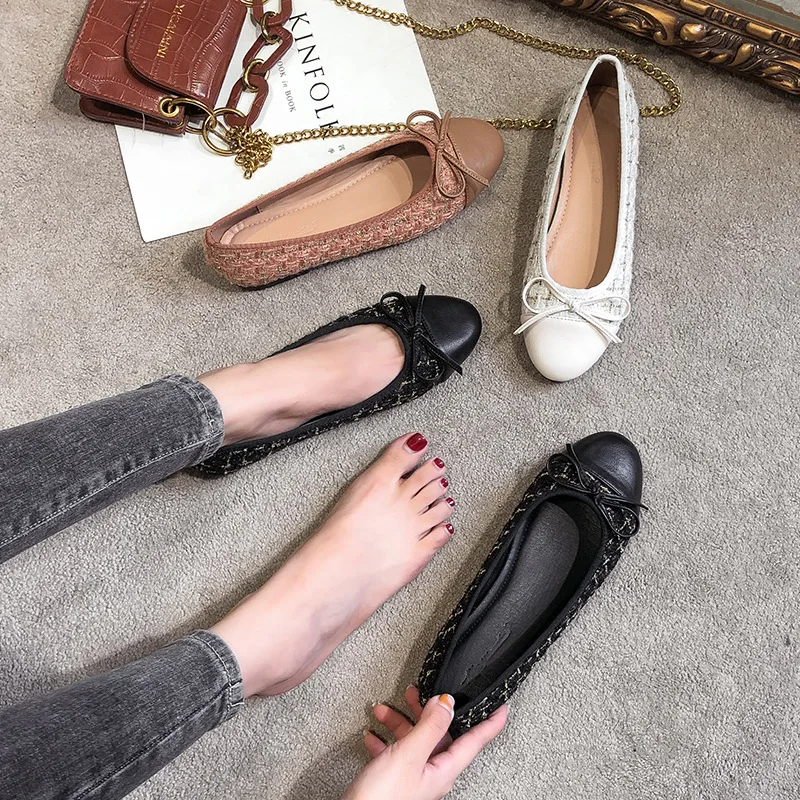 Балетки женские в шотландскую клетку плоская подошва круглый носок бант лоферы