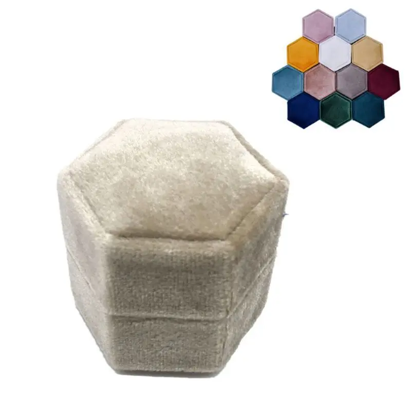 

Velvet Single Ring Box Hexagon Valentine's Day Ring Box with Detachable Lid