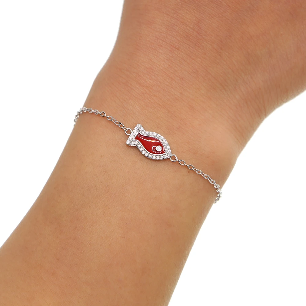 Браслет из серебра 925 пробы с красными рыбками|Гибкие и жесткие браслеты| |