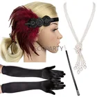 Набор аксессуаров для костювечерние Великий Гэтсби, 29-1920s, 20s, повязка на голову, жемчужное ожерелье, перчатки, держатель сигареты, 4 шт.