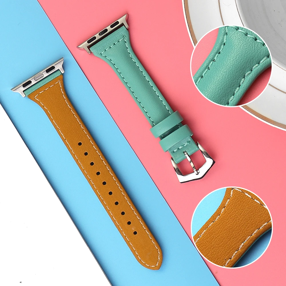 Genuine Leather Band for Apple Watch 44MM 40MM 42MM 38MM Strap on iWatch Bracelet Belt Series SE 8 7 6543 Watchband Accessories