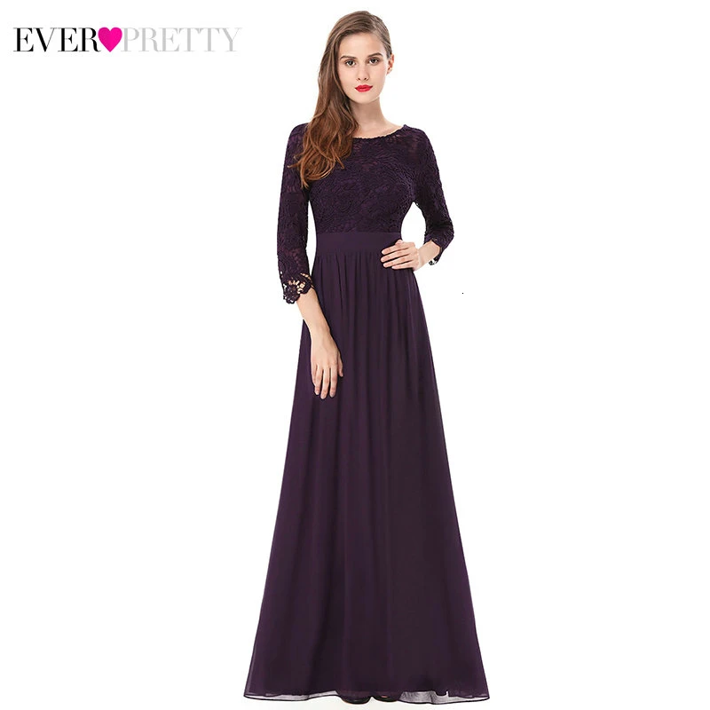 Ever Pretty, вечерние платья, длинные, а-силуэт, круглый вырез, рукав 3/4, элегантное шифоновое платье, Vinatge, вечерние платья, Robe De Soiree