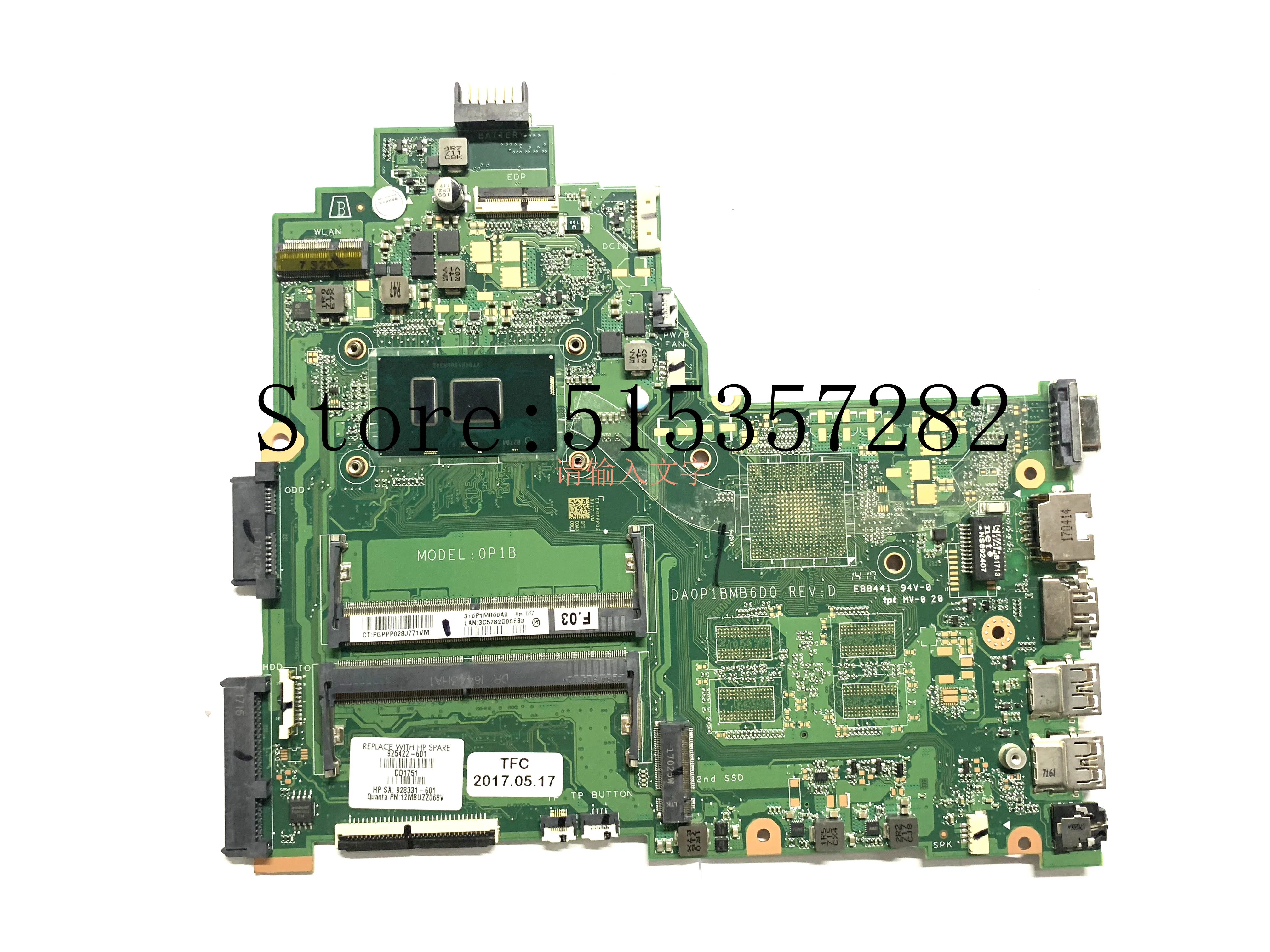 Материнская плата для ноутбука HP 14 BS 240 G6 bs568TU MB I5 7200U DDR4 925422 501 601 DA0P1BMB6D0 100% полностью