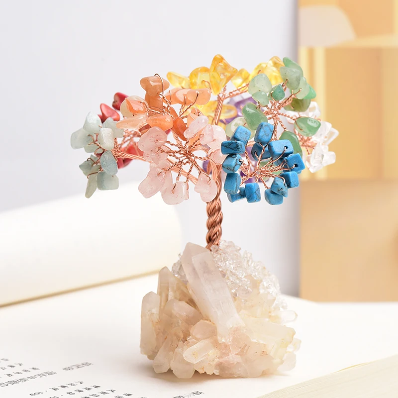 

1Pieces Natural Amethyst Rose Quartz Tree Of Life Rock Mineral Location Theory Reiki Healing Home Decoration DIY Gift Decoration