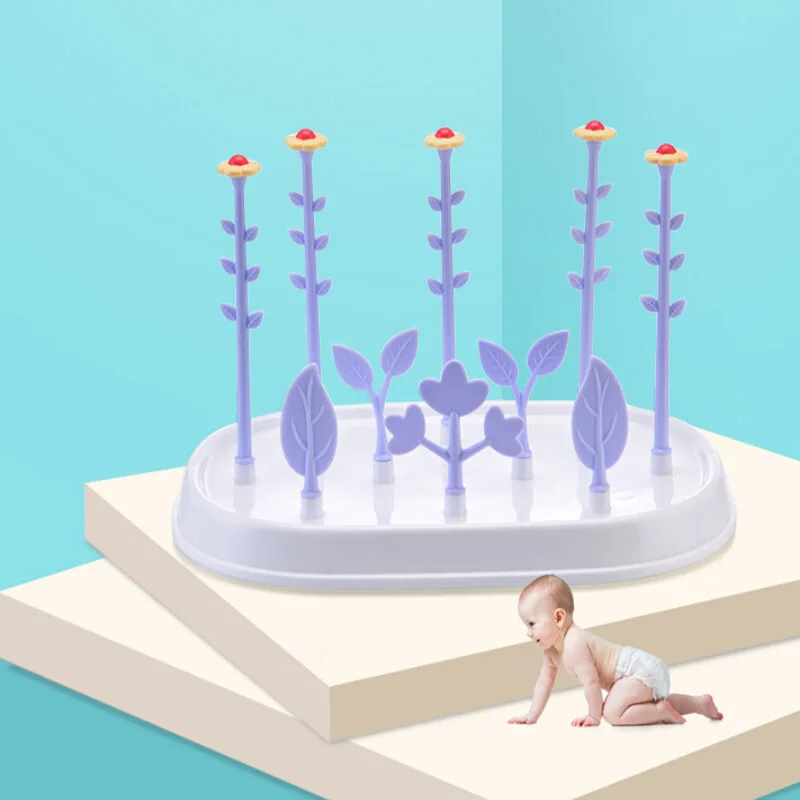 

High Quality Baby Bottle Drying Rack Flower Tree Dryer Bottles With Lids Detachable Baby Feeding Bottle Holder Pacifier Shelf