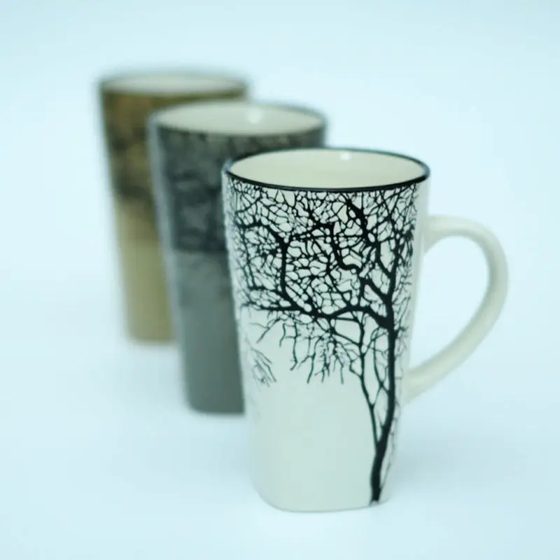 Простая керамическая чашка для воды большая емкость кружка с ложкой крышкой